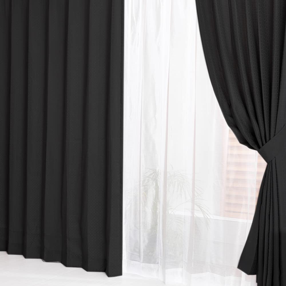 

IRIS PLAZA Curtain Set of 100cm Wide x 135cm Includes Lace Machine Moderately Sheer Includes Adjustable Hooks and Black Ready-to-Use 4, Long, чёрный