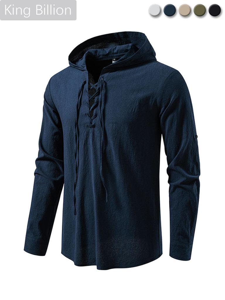 Herren Schnürhemd mit Kapuze Langarm Lässiges Retro Oberteil für Herren Frühling Herbst Mode Mehrfarbig Herrenbluse
