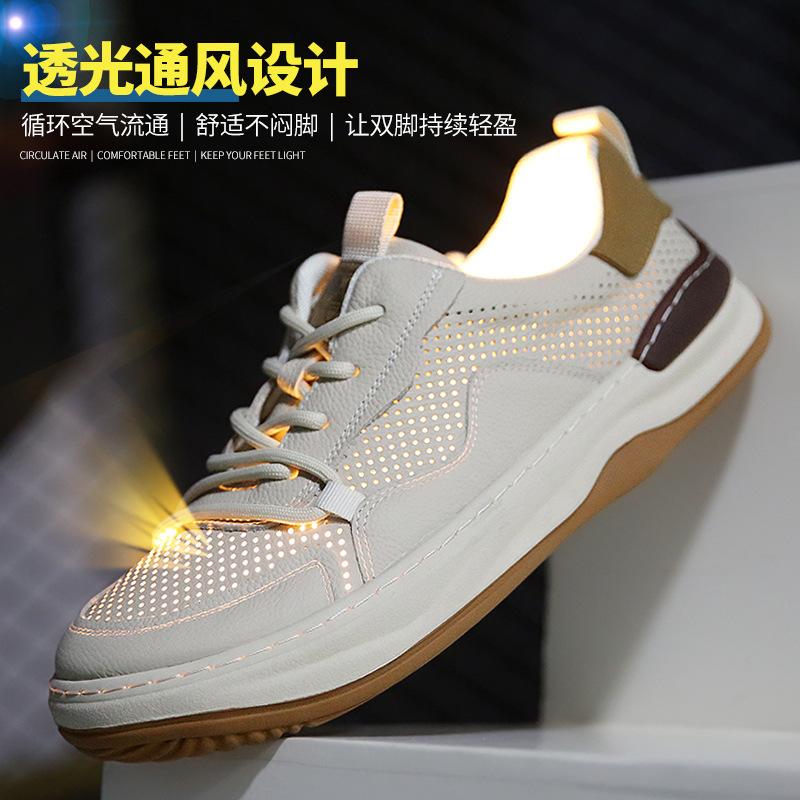 New Shoes for Men Genuine Leather Casual Shoes Fashion Breathable Flat Sport Shoes Youth Lace-up Sneakers