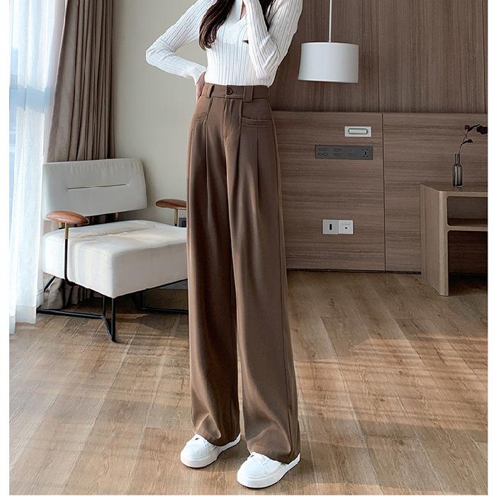 

Женские широкие брюки с высокой талией и драпировкой 2024 года — весенне-осенний выпуск