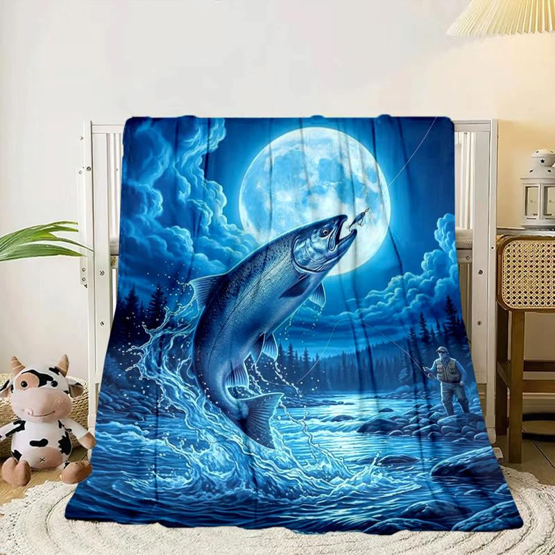 Salmon Amidst Nature Blanket Flannel Blanket for bed, sofa, Camping, Hiking, Picnic Essentials, gift for family Fan gifts
