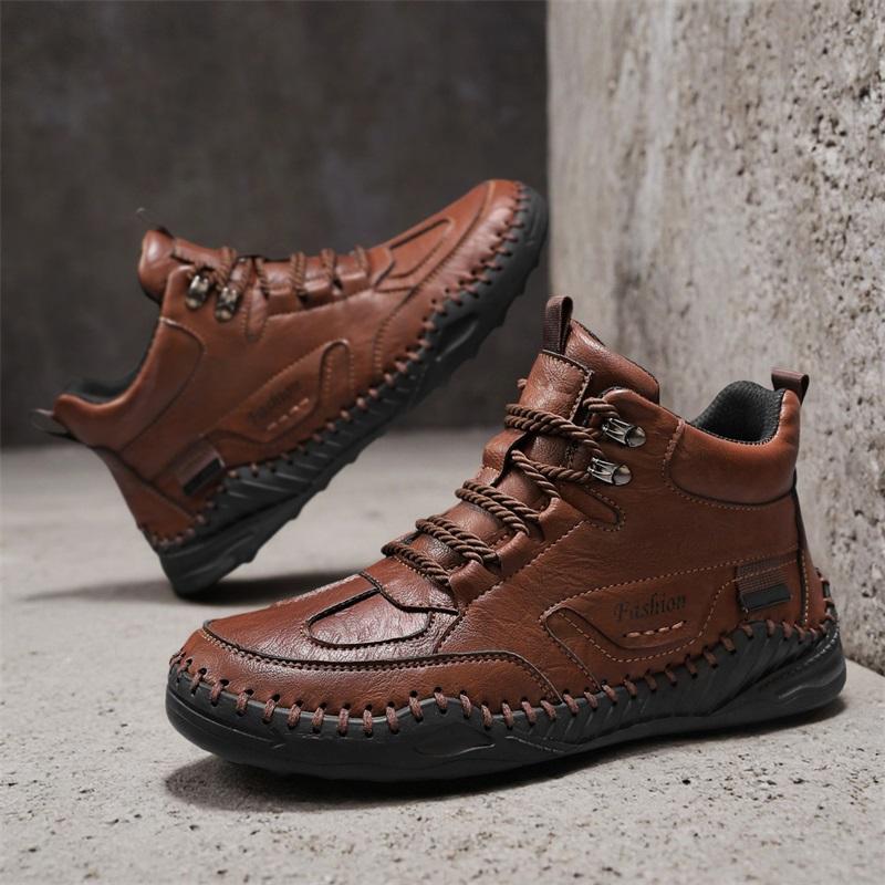 38-48 Men Large Size Hand-stitching Leather Men Boots Split Leather Casual Leather Shoes Men Ankle Boots