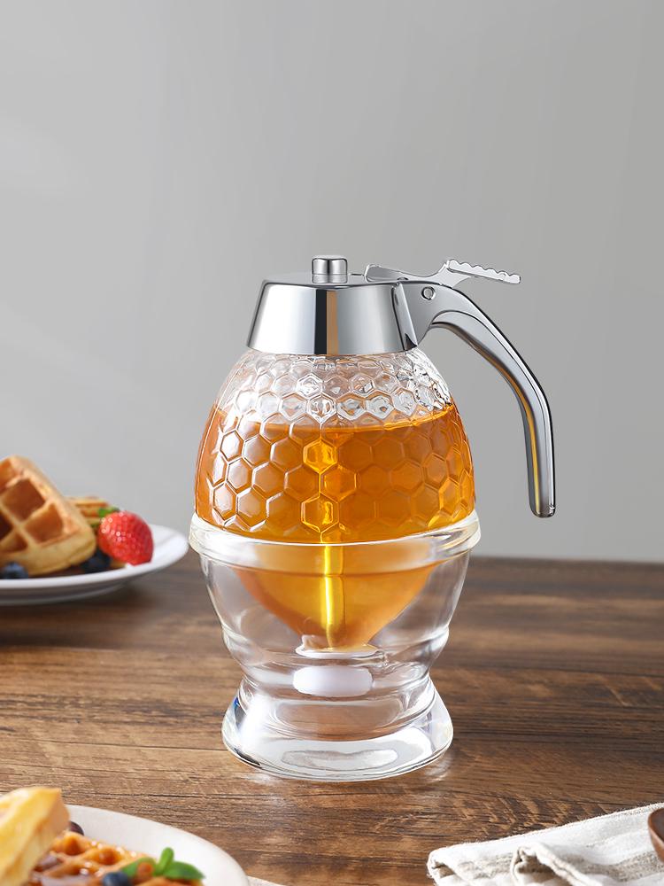 Innowacyjny Hermetyczny Szklany Dozownik Miodu i Syropu z Lejkiem i Podstawką