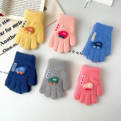 Winter Kids Knitted Gloves Cute Cartoon Baby Mittens Solid Color Woolen Children Five Finger Gloves 1-3year Toddler Hand Warmer