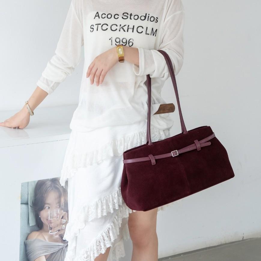 Medium and Long Large-capacity Fashion Handbag, Autumn and Winter Belt, Cowhide Matte Bag, Shoulder and Underarm Bag.