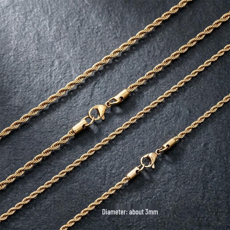 Unisex Stainless Steel Twist Chain Necklace - Trendy Street Fashion from Japan & South Korea