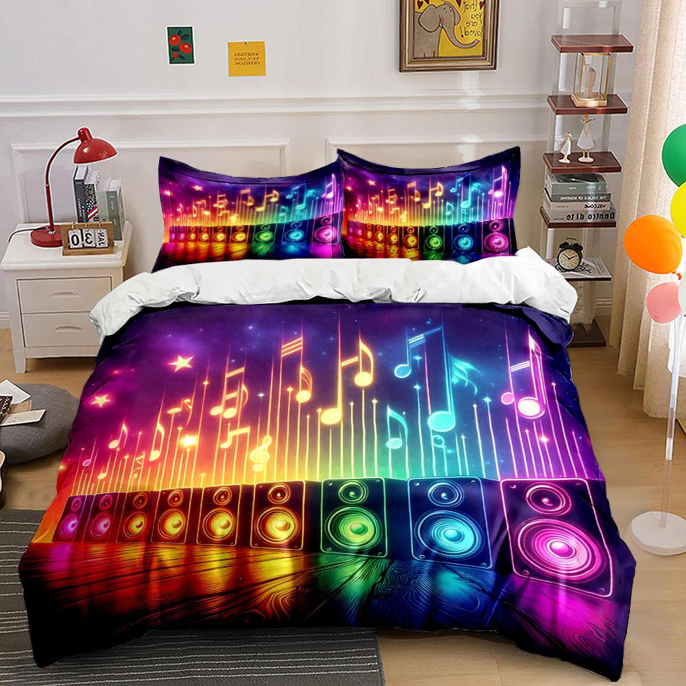 Dream Colorful Notes And Speakers Print Bedding Set 1 Duvet Cover 2 Pillowcases For Adult And Children Luxury Gift Full Size