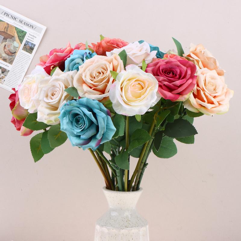 3Pcs Artificial Rose Flower Single Stem Fake Rose For Proposal Wedding Bouquet Home Party Table Centerpiece Decoration