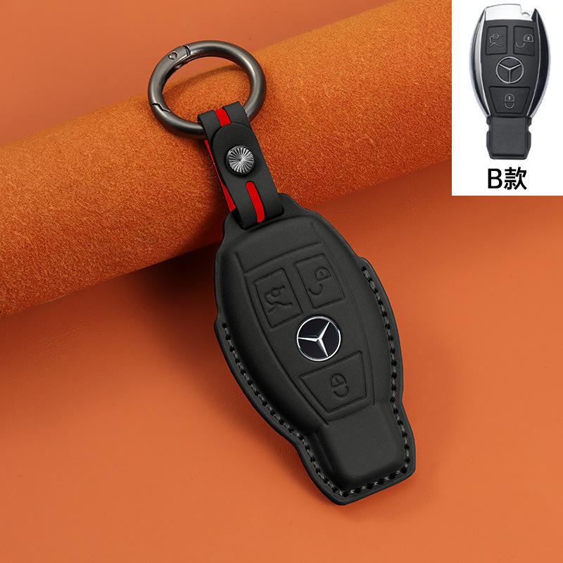 Suitable for new Mercedes-Benz key cases, genuine top-layer cowhide handmade car key pouch, smart full-cover car key holder