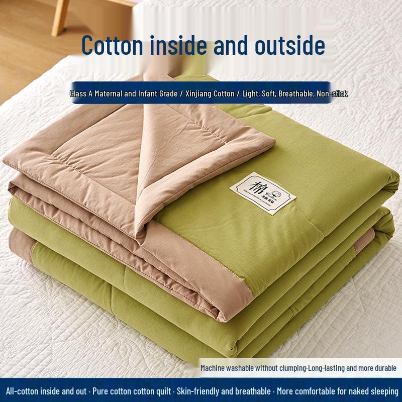 Tvättat täcke i ren bomull - Mjukt, lättviktigt, andningsbart, perfekt för sommaren, finns i enkel- och dubbelstorlek.