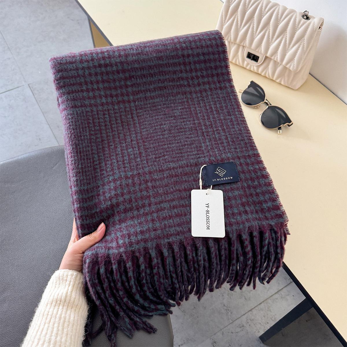 Корейский двусторонний шарф из имитации кашемира, зимний женский шарф, шаль, женский длинный утолщенный теплый вязаный шарф, хиджаб, палантин 210X63cm