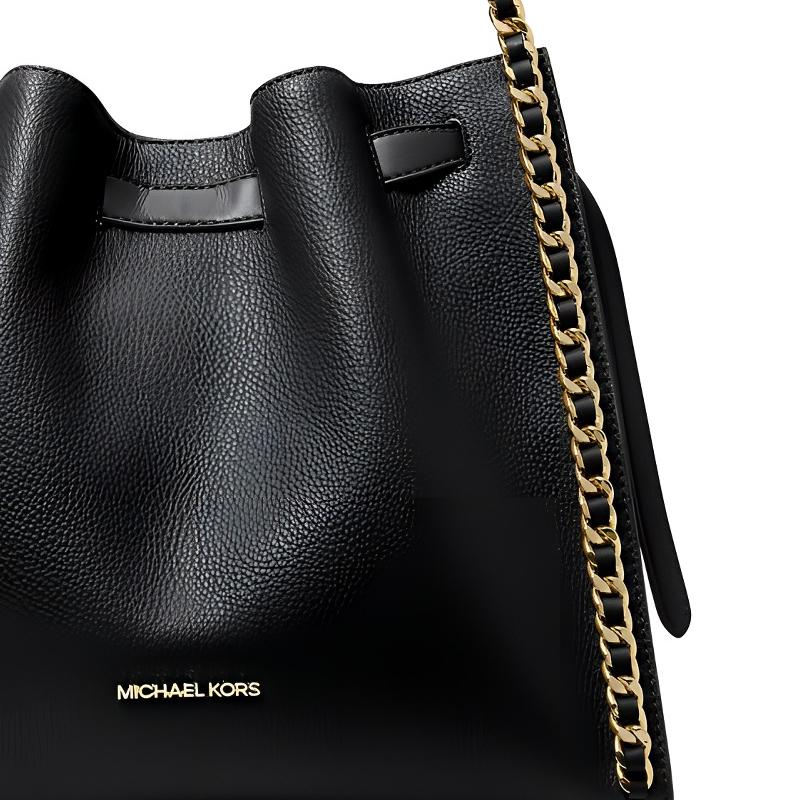 Michael Kors MK Mina Logo Snap Closure PU Shoulder Bag Large Women shoulder bag Black 35H3G4ML3I-BLACK