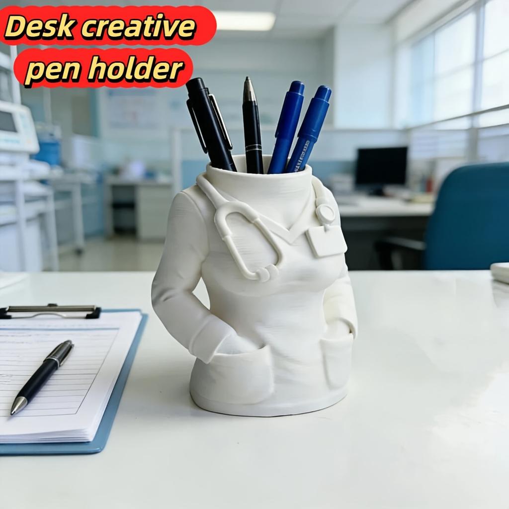 Nurse Shaped Pen Holder, White Coat Shaped Desktop Decoration, Stationery Storage Box