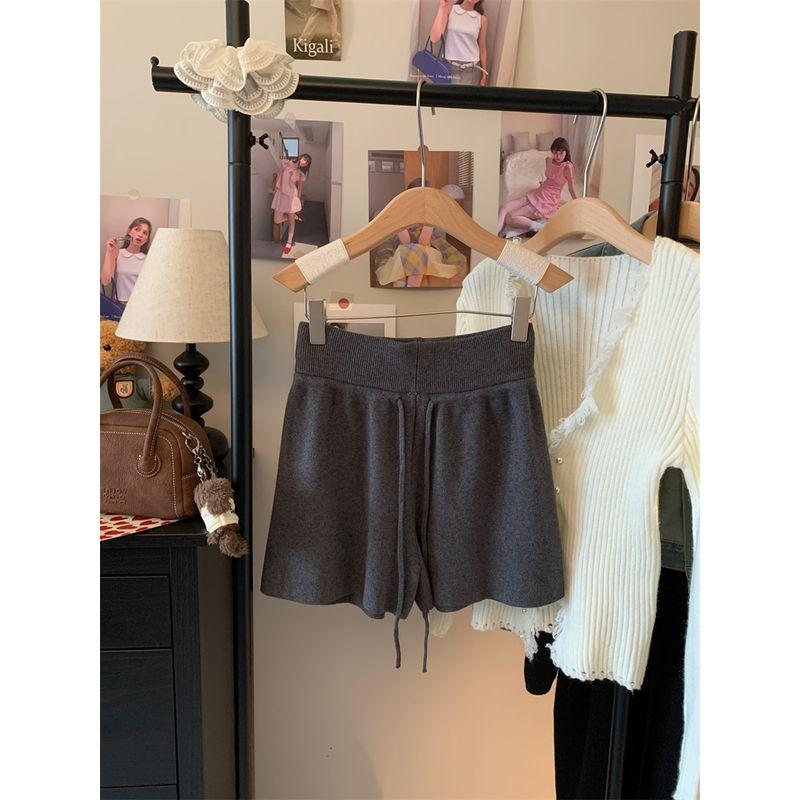 Kumikumi Design Sense Solid Drawstring High Waist Casual Pants Women Summer Versatile Slimming Wide Leg Pants Shorts Hot Pants