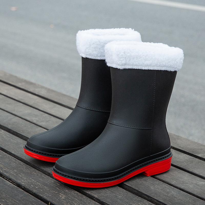 Women's Fashionable Non-Slip Waterproof Fleece-Lined Rain Boots - Perfect for Outdoors, Kitchen Work, and Car Washing
