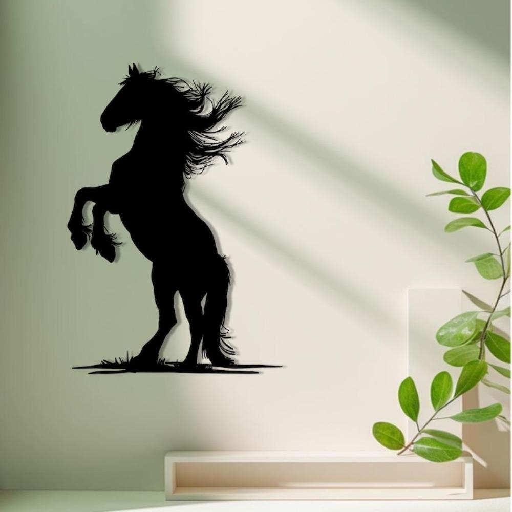 Custom Metal Horse Silhouette Wall Art Rearing Equestrian Sculpture Outdoor Decor