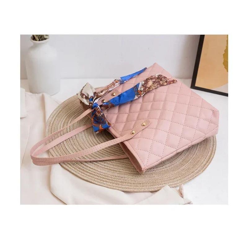 Trendy Embroidery Scarf Tote Bag for Women Large Capacity Canvas Bucket Bag Simple Shoulder Handbag