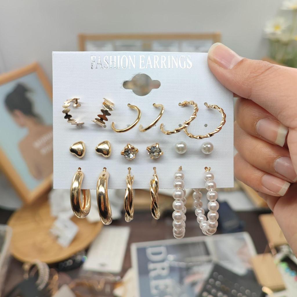 Gold-Pearl Punk Hoop Earrings Set for Women