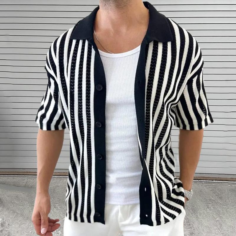 

Men s Striped Short Sleeve Cardigan with White Tank Top and Pants, Casual Summer Outfit XXL чорний