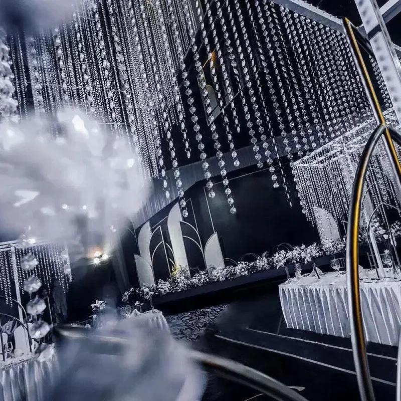 Long Octagon Beads With Silver Rings Hooks Crystal Chandelier Chain Garland For Transparent Crystal Beaded Curtain