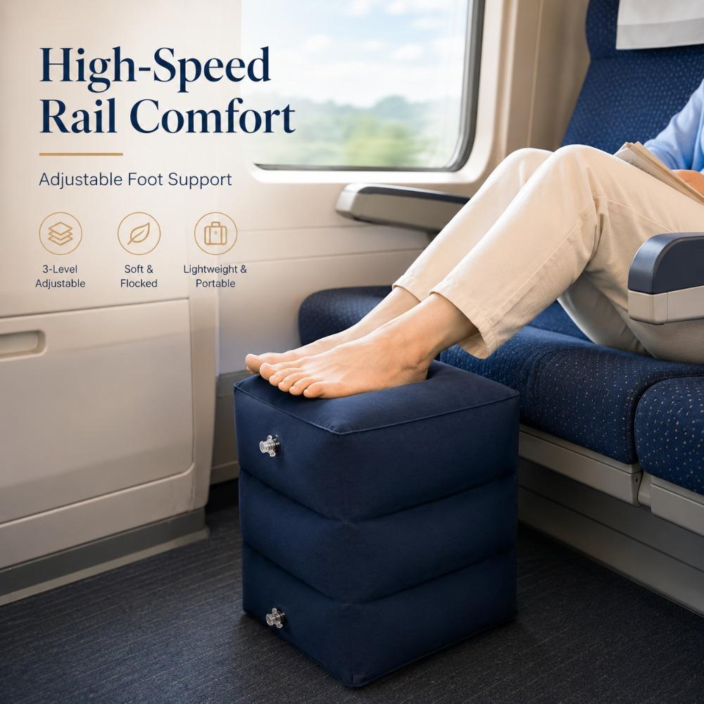 Travel Footrest Pillow Inflatable Foot Support Cushion for Airplane Car Office Resting Sleeping and Vacation Travel Accessories