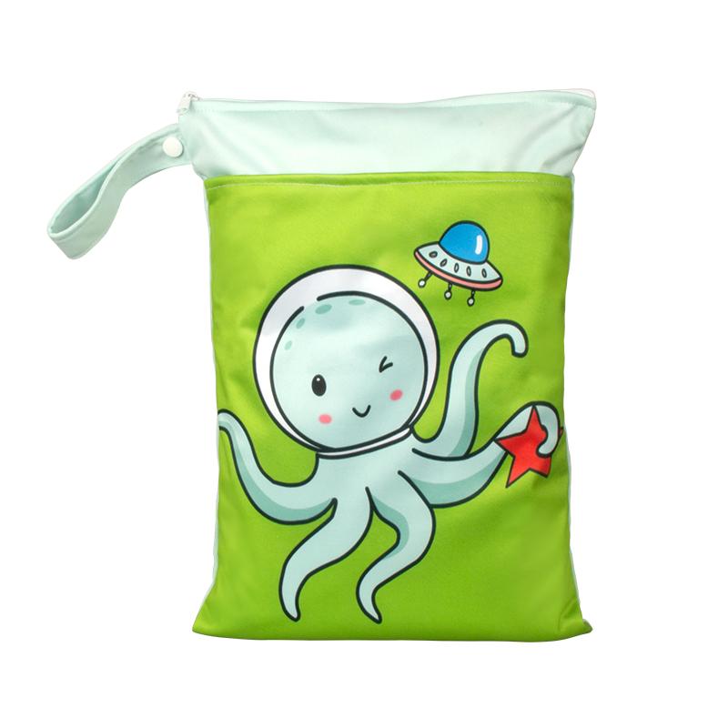 25*35cm New Polyester Double Pocket Cartoon Printed Wet Bags Storage Bag Children Swimsuit Bag Dry Wet Bag Waterproof