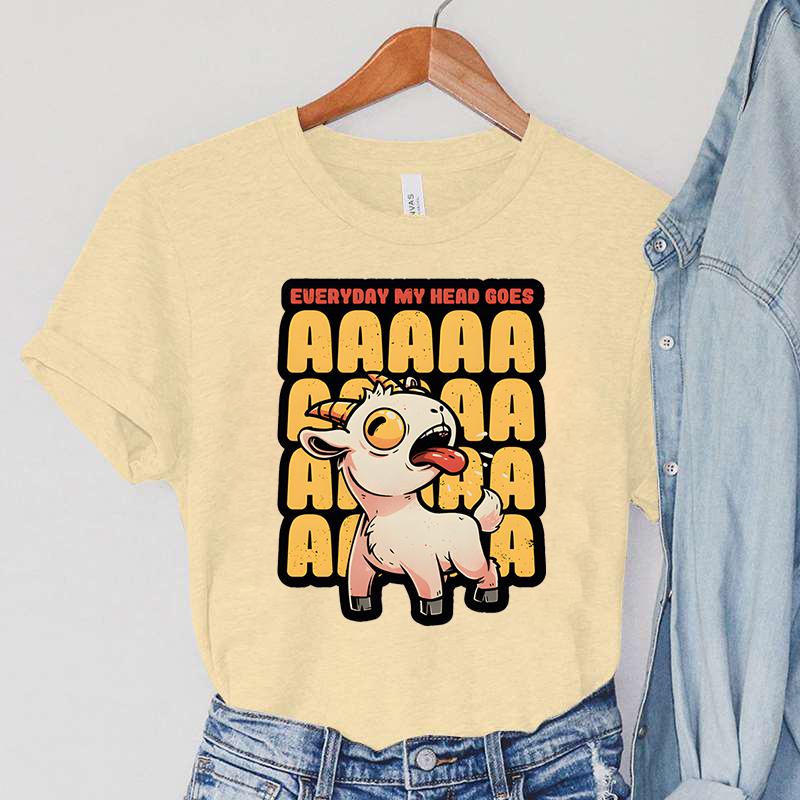 Everyday My Head Goes AAAA Print Women's Clothing Animals Goat Casual Fashion Women Short Sleeve TShirts Cartoon Women T-Shirts