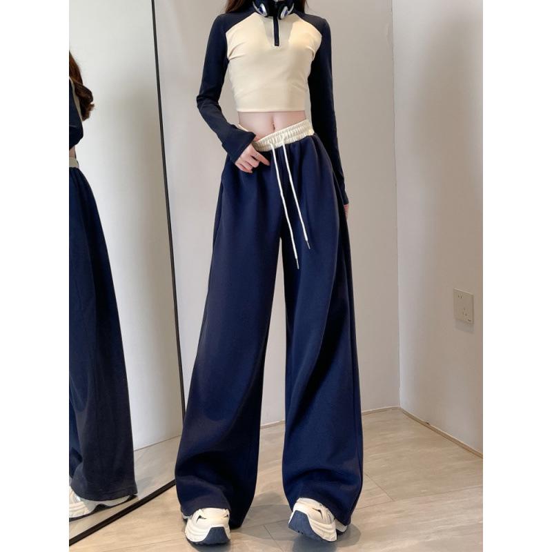 Women's High-Waisted Color Block Wide-Leg Sweatpants for Spring/Autumn 2026