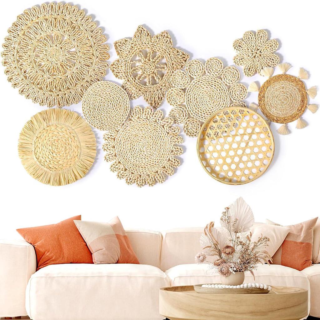 Handmade Rattan Wall Decor - Straw Woven Hanging Ornament for Living Room, Bedroom, or Restaurant Background