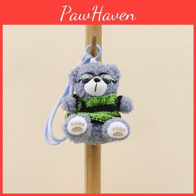 Cute Plush Bear Keychain Pendant With Goggles And Sweater Design For Collectors