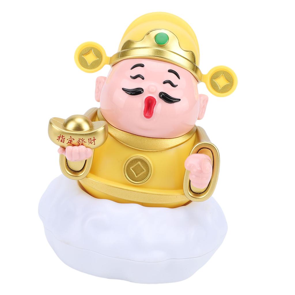 Cai Shen Statue Solar Powerd God of Wealth Fortune Sculpture with Swinging for Business Home Car Ornament Present