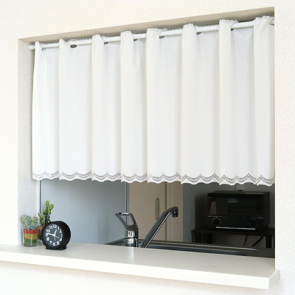 Noren Kobo Cafe for Small Stylish 150cm Wide X 45cm 95929 Curtain, Simple, Plain, Natural, Windows/Bathrooms, Lace, Long, White, Plain,
