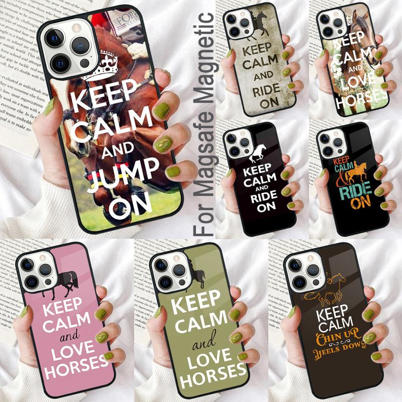 Keep Calm and Ride On Love Pony Horses Soft Phone Case for iPhone 17 Air 16e Pro Max 15 Pro 13 14 Plus 11 12 MagSafe Magnetic
