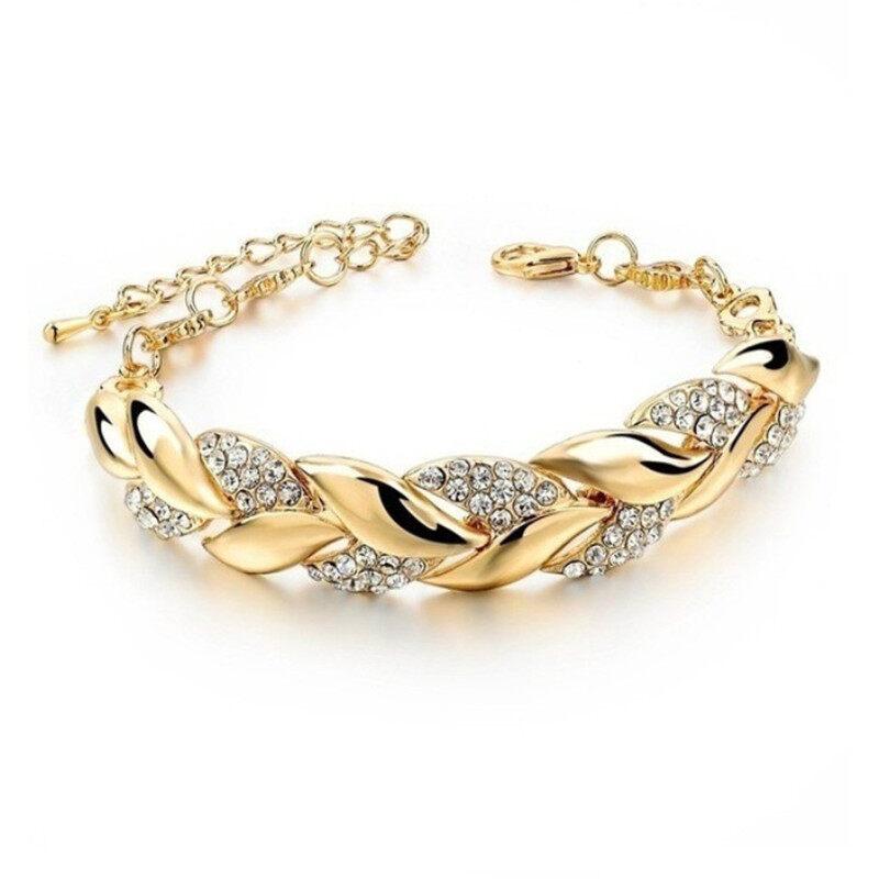 Bracciale foglia d'oro Gioielli da sposa alla moda Bracciale in vetro da donna Bracciale da donna