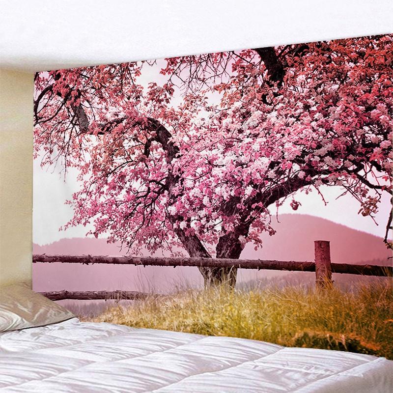 VIKAMA Japanese Cherry Blossom Tapestry Oriental Landscape Wall Hanging Decor for Bedroom Living Room Home Decor