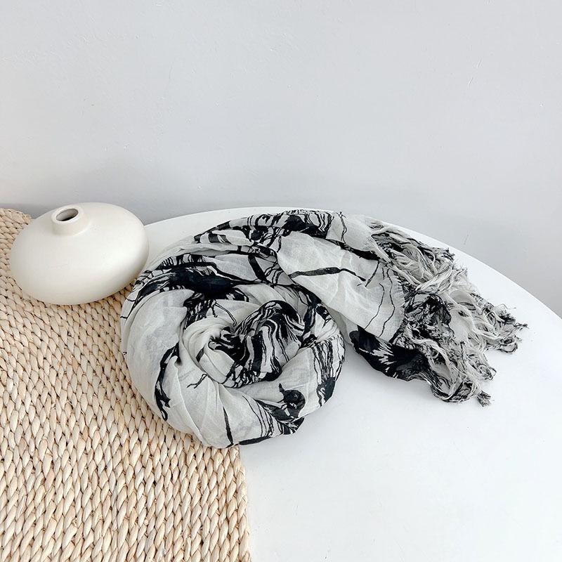 

Ins Flower Print Cotton Scarf Women Shawls And Wraps Lady Travel High Quality Large Vintage Scarves 110*220cm 220cm