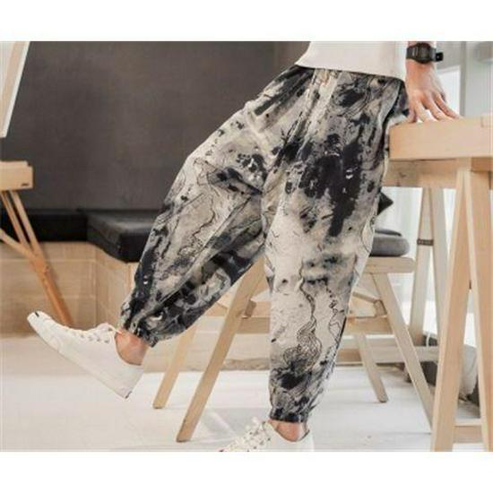 Lässige, bedruckte Haremshose für Herren im chinesischen Stil