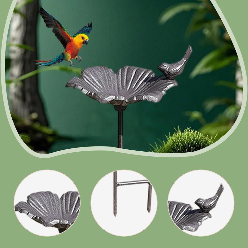Bird Bath with Stake Iron Outdoor Garden Bird Feeder Bowl for Landscape Lawn Fence Patio Backyard Decor