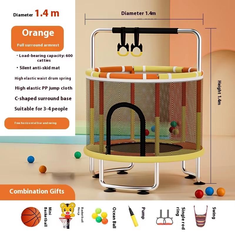 Home children's indoor baby bouncy bed with children's toys, fitness equipment with protective nets, thick steel pipe trampoline