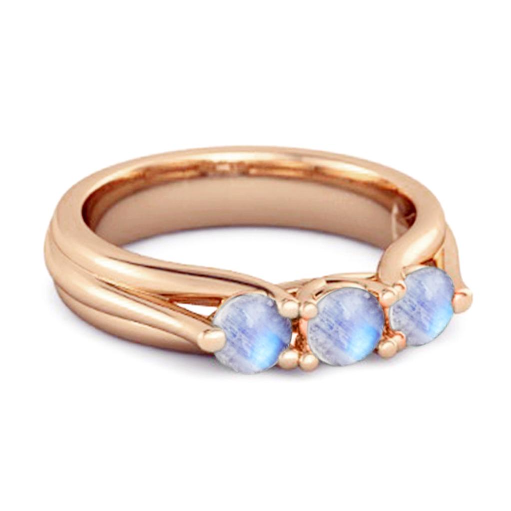 Three Stone Women Ring -925 Sterling Silver Rose Gold Vermeil