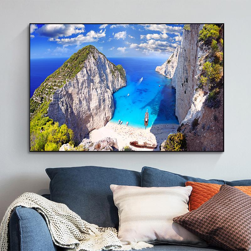 Zakynthos Island Greece Landscape Canvas Painting Navagio Beach Seascape Ocean Posters and Prints Wall Art Wall Decor Cuadros