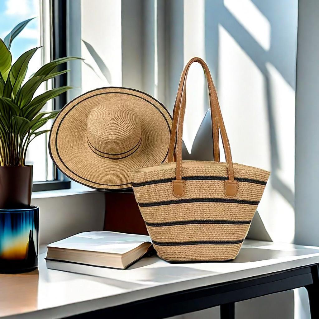Trendy French One-Shoulder Straw Tote: Large-Capacity Woven Beach & Vacation Handbag for Women