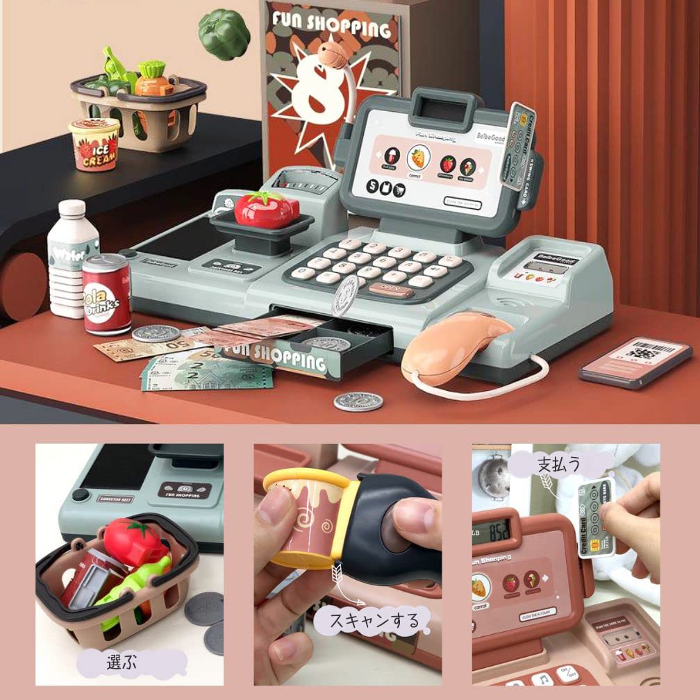 Button Moon Cash Register Toy - Scan and Shop! Pretend Store Play, Pretend Shopping, Play House, Includes Calculator, Dollars, Gift