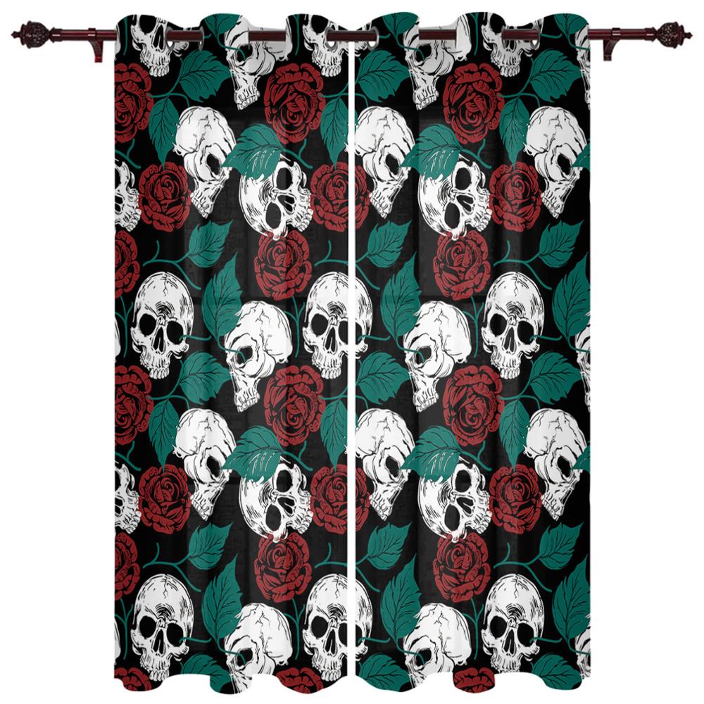 Teschio Artistico Fiori Rossi Onda Nuove Tende Semplici Decorazione per la Casa Tende Forniture Moderne per la Casa