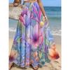 Vibrant Floral Print Design Women's Summer Casual Fashion Vacation Style Maxi Skirt