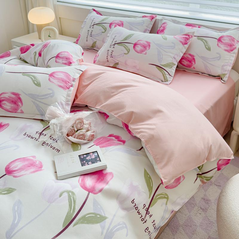 Sleeping Grid Warm Yang Velvet Soft and Comfortable Thick Brushed Print Four Piece Set