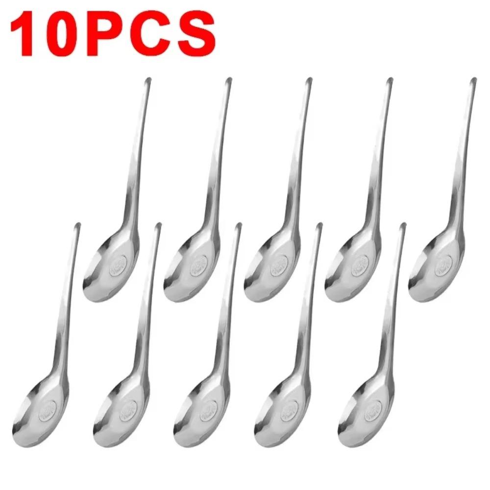 10Pcs Stainless Steel Long Handle Spoon Long Handle Dinner Spoon New Soup Spoon  Canteen Tableware 10Pcs