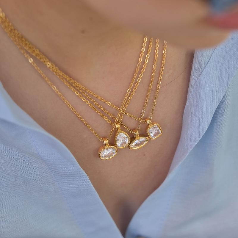 Minimalist Geometric Zircon Pendant Necklace Gold PVD Plated Trendy Jewelry for Women Christmas Gift Idea