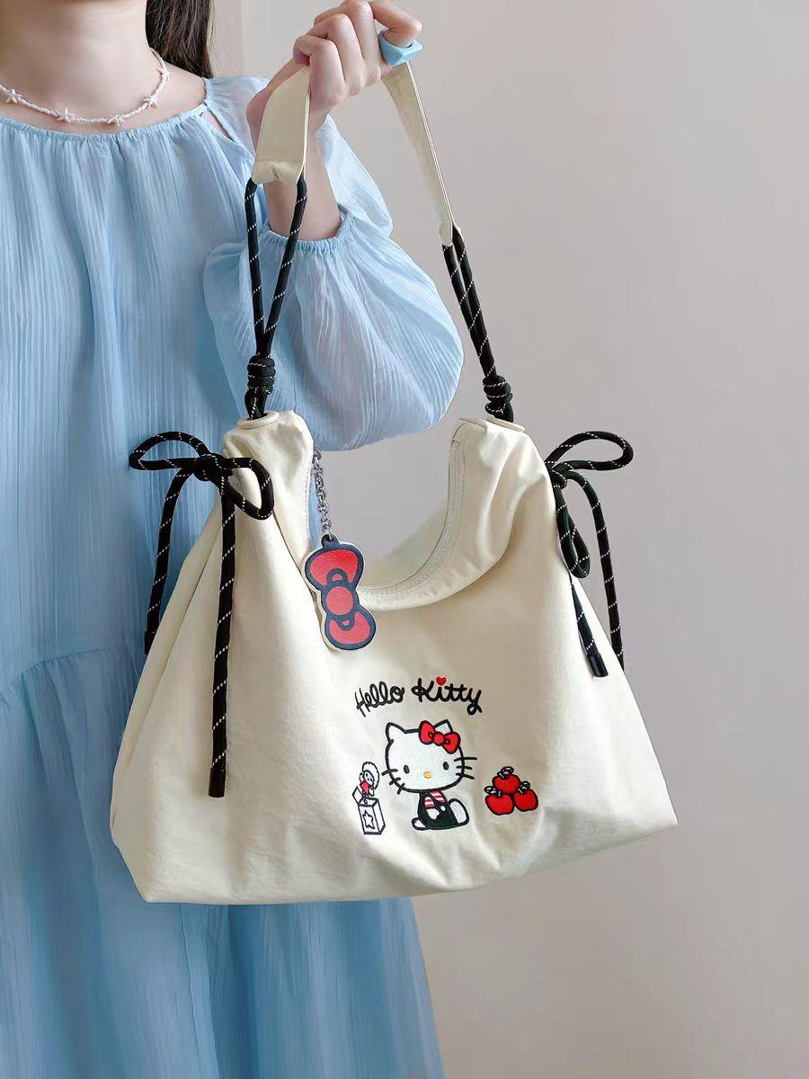 TOUHELLOKITTY Hello Kitty kt холщовая сумка женская сумка-тоут большой вместимости для отдыха корейский ленивый ветер бежевый 4380₽