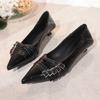 Fashion Metal Buckle Single Shoes Autumn New Pointed Toe Shallow Mouth Slip-on Non-Slip Wear-Resistant Low Heel Shoes